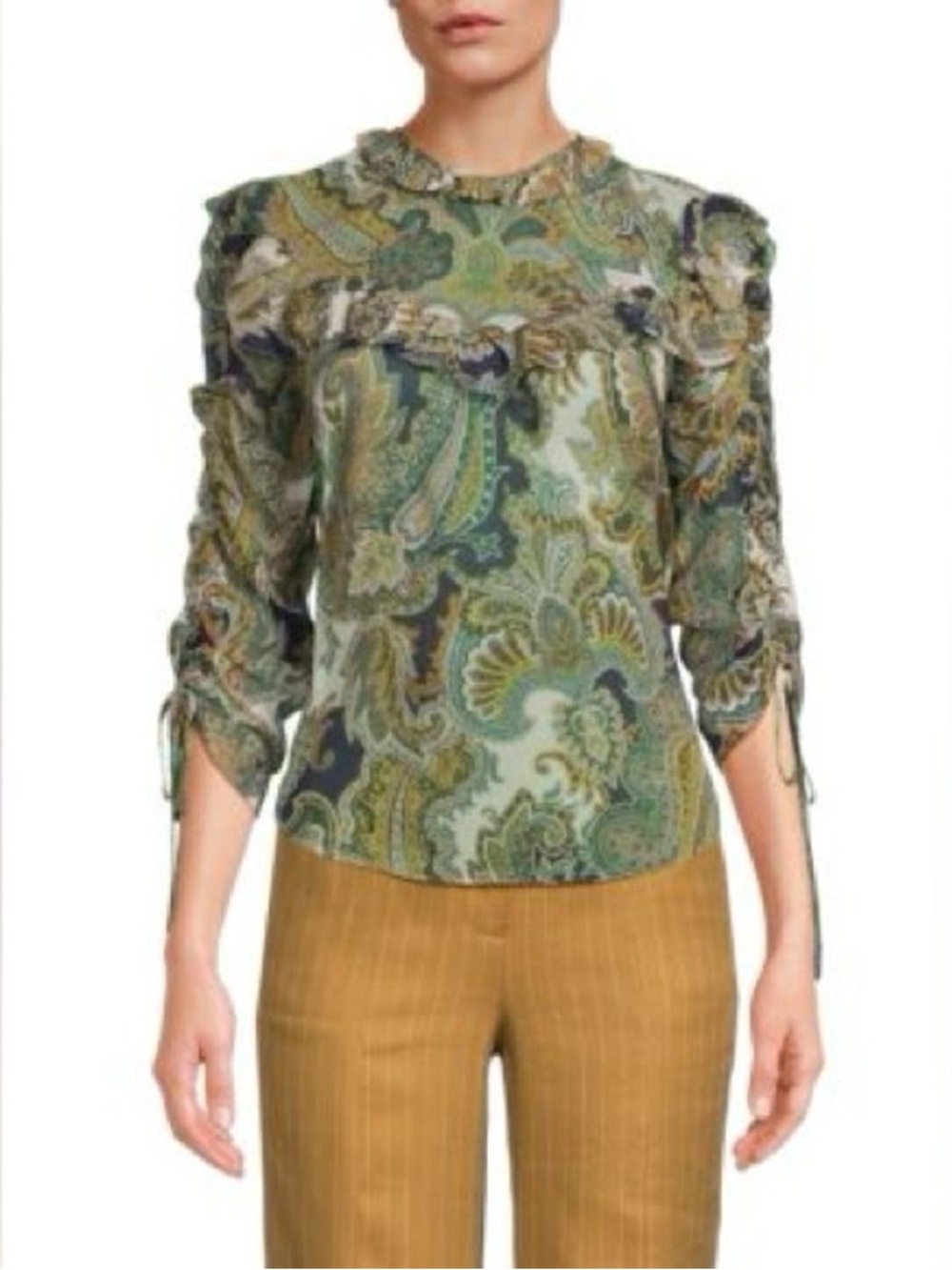 Veronica Beard Howell
Blouse Tie Neckline Size 10
Green/Multi 100% Silk
